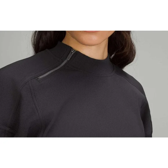 Lululemon Ribbed Luxtreme Wide Sleeve Pullover Black Crop Women's No Size Tag - Picture 11 of 15